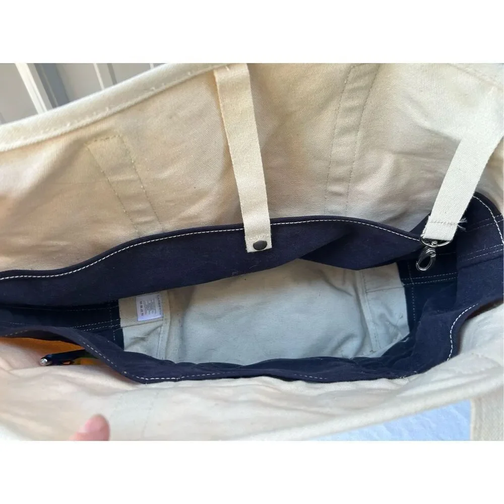 Lands End Boat tote cream canvas black straps 23